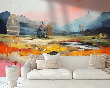 Modern en abstract landschap in pastelkleuren van Studio Allee