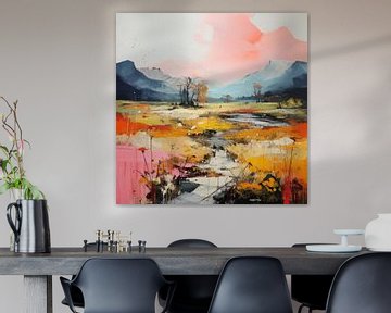 Modern en abstract landschap in pastelkleuren van Studio Allee