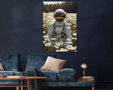 Astronaut in het bloemenveld van Digital Corner