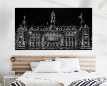 L'hôtel de ville de Rotterdam en noir et blanc
