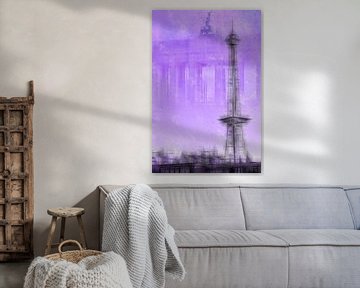 City-Art BERLIN Radio Tower & Brandenburg Gate | purple van Melanie Viola