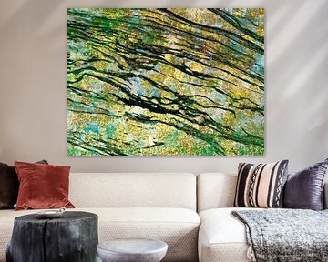 Algues dans la mer d'or un expressionniste moderne de la nature en vert or II sur FRESH Fine Art