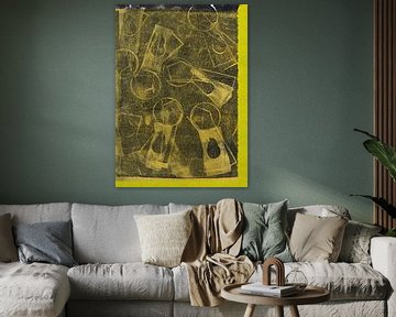 Moderne abstracte kunst. Organische vormen in pastel en neon geel en zwart van Dina Dankers