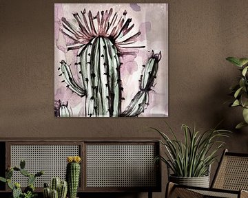 Cactus vintage fleuri en rose et vert sur Anna Marie de Klerk