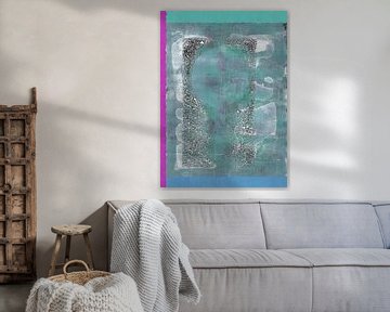Modern abstract  art. Organic shapes in pastel and neon colors. Green, blue, magenta by Dina Dankers