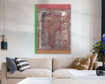 Moderne abstracte kunst. Organische vormen in pastelbruin en neongroen, rood, bruin van Dina Dankers