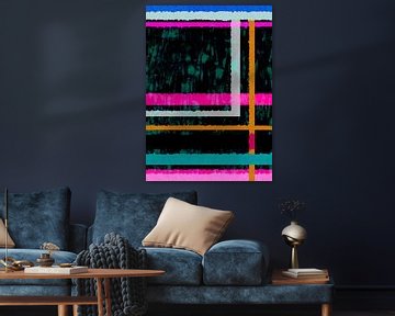 Stripes and stripes. Modern abstract art in neon colors. Green, pink, brown by Dina Dankers