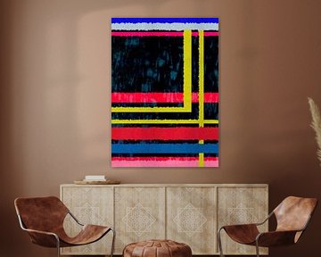 Stripes and stripes. Modern abstract art in neon colors. Yellow, red, blue by Dina Dankers
