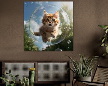 Kat vliegt in een zeepbel van YArt