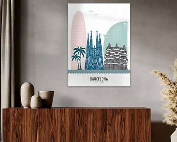 Skyline illustratie stad Barcelona, Spanje in kleur van Mevrouw Emmer