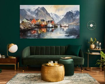 Village on a rugged Norwegian fjord by Vlindertuin Art