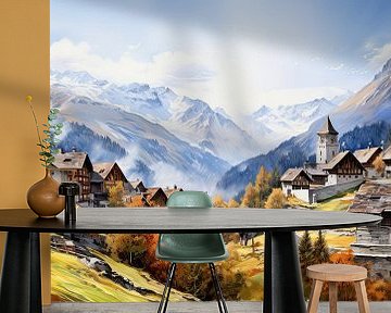 Landschap Zwitserse Alpen aquarel van Vlindertuin Art