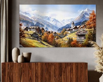 Landschaft Schweizer Alpen Aquarell von Vlindertuin Art