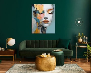 Modern abstract portret in pastelkleuren van Carla Van Iersel