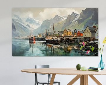 Vissersdorp aan Noorse fjord van Vlindertuin-Art