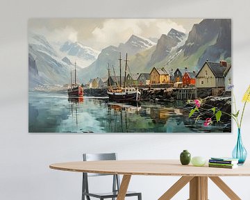 Vissersdorp aan Noorse fjord van Vlindertuin Art