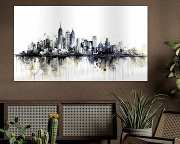 Semi-abstrate skyline with skyscrapers watercolour by Vlindertuin Art