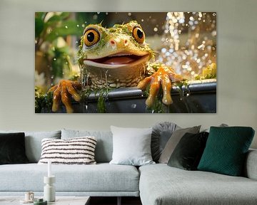 cute frog looking out of a bathtub, illustration by Animaflora PicsStock