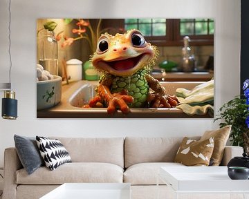 Baby frog in a bathtub in the bathroom by Animaflora PicsStock