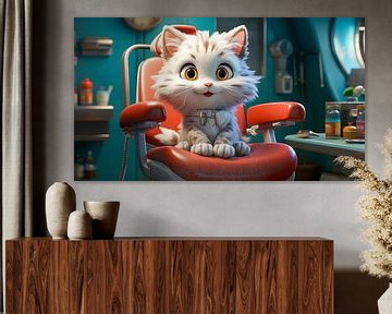 cute cat on a dentist chair, illustration by Animaflora PicsStock