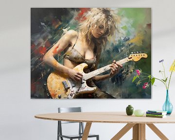 Sexy blonde dame met gitaar | Portret. Muur Kunst. Digitale Deco Muur Kunst. Acryl van ColorWorldwide