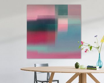 Lichtgevende kleurvlakken. Moderne abstracte kunst in neonkleuren. Veelkleurig in roze, blauw, groen van Dina Dankers