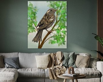 House sparrow digital drawing by Bianca Wisseloo