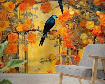 Golden Birds and Flowers van Whale & Sons