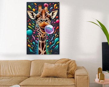 Giraffe kauwgom schilderij abstract van Ayyen Khusna