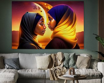 Twee moslimvrouwen in het maanlicht van Frank Heinz