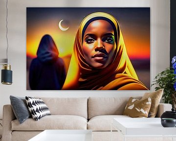 Black Muslim woman in yellow hijab by Frank Heinz