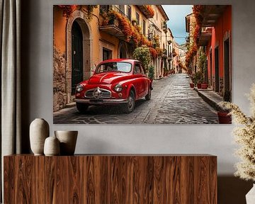 Rode oude auto in een Italiaanse straat van Animaflora PicsStock