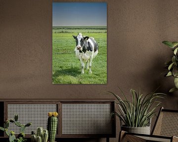 schilderij koe, zwart wit, bonte koe van M. B. fotografie