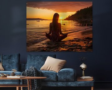young woman meditating in the evening sun on the beach by Animaflora PicsStock