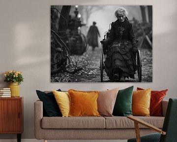 Portret van een oude vrouw in een rolstoel in de jaren 1930 van Animaflora PicsStock
