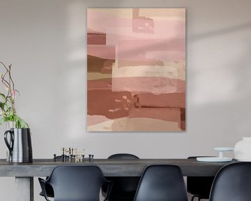 Abstract landscape. Lines in pink beige, brown. by Dina Dankers