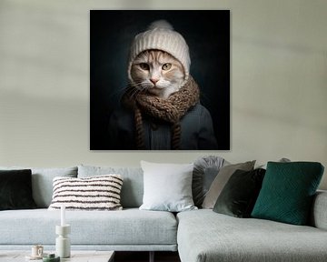 Atmospheric cat portrait with hat by Vlindertuin Art