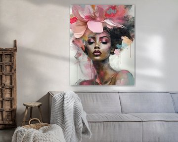 Colourful, modern and abstract portrait by Carla Van Iersel