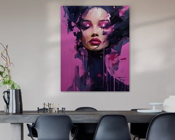 Portrait abstrait moderne en violet et rose sur Carla Van Iersel