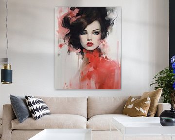 Portrait moderne dans les tons rose et rouge sur Carla Van Iersel