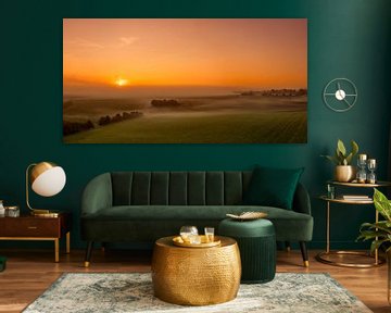 Drone panorama of a misty sunrise near Bocholtz by John Kreukniet