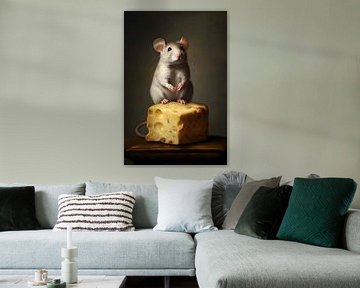 Mouse standing on piece of cheese by But First Framing