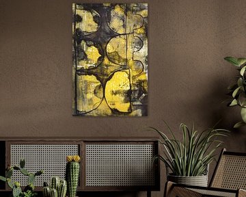 Modern abstract geometric art. Organic shapes in yellow and black by Dina Dankers