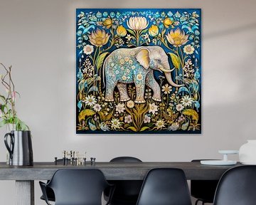 Colourful elephant in floral jungle by Vlindertuin Art
