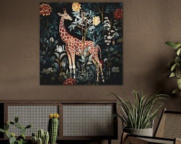 Giraffe in nacht bos dieren portret kinderkamer van Vlindertuin Art