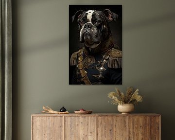 Bulldog in old-fashioned army clothes by Wall Wonder