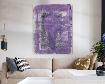 Art abstrait moderne. Formes et lignes organiques en lilas, violet, noir et gris cachemire. sur Dina Dankers