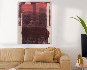 Moderne abstracte kunst. Organische vormen in warm rood, bruin en kasjmier grijs