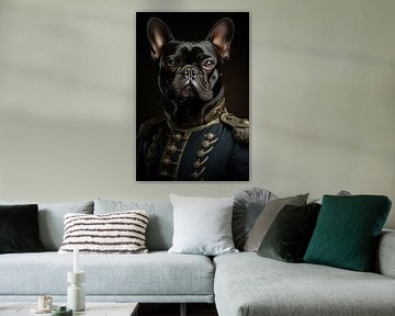 Französische Bulldogge in altmodischer Armeekleidung von Wall Wonder