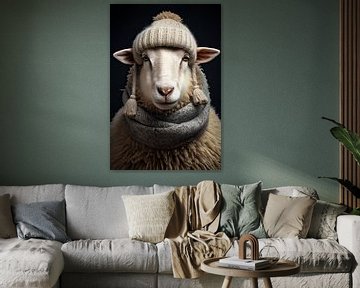 Sheep with woolly hat by Wall Wonder